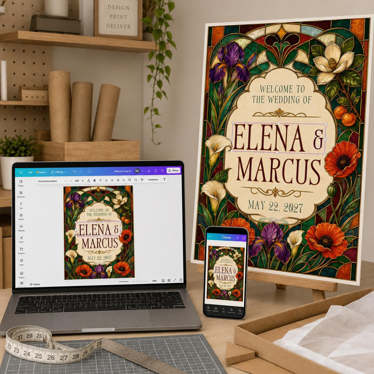 Colorful Floral Stained Glass Wedding Welcome Sign — wedding stationery by VoltBy