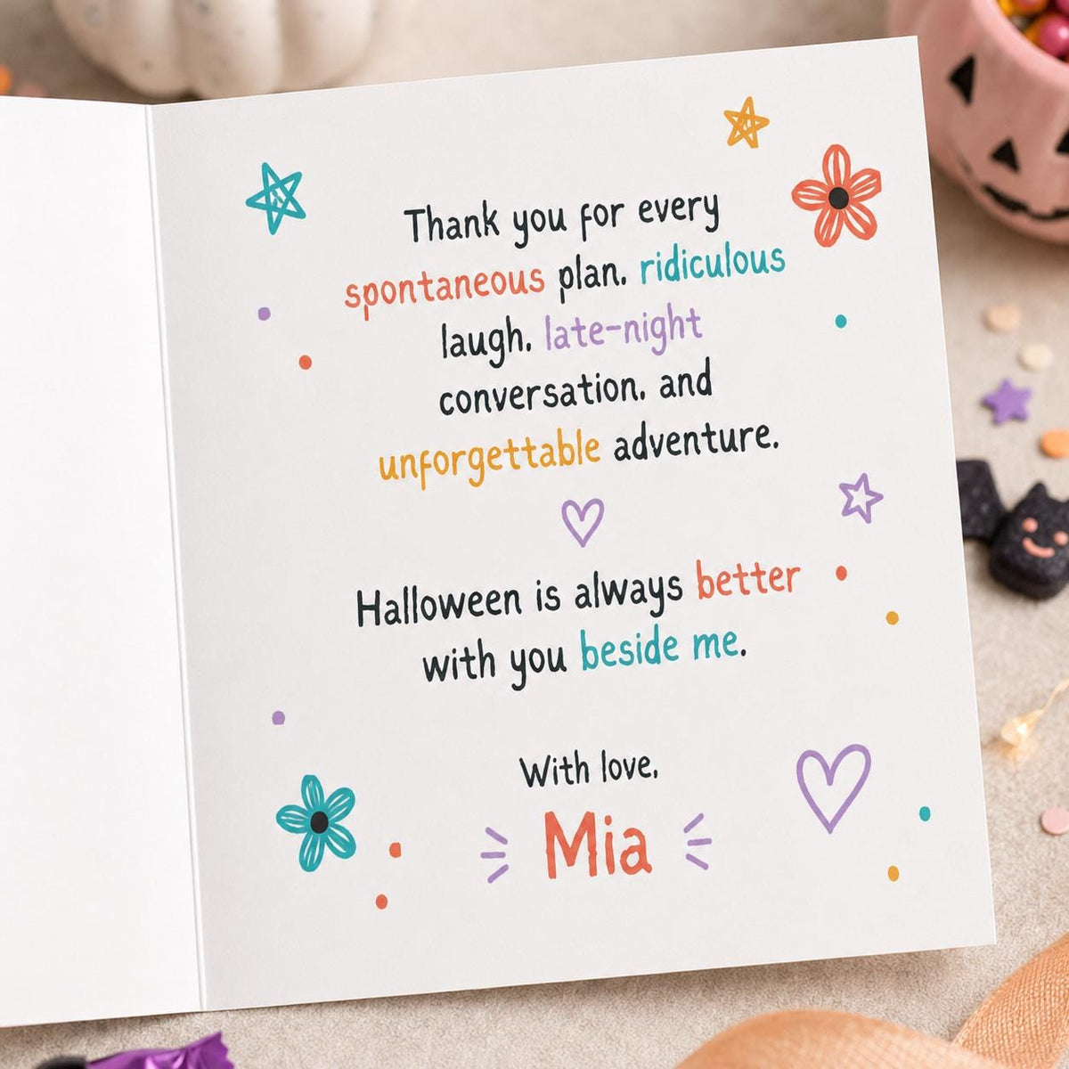 Colorful Halloween Greeting Card for Best Friend — greeting card you personalize in Canva