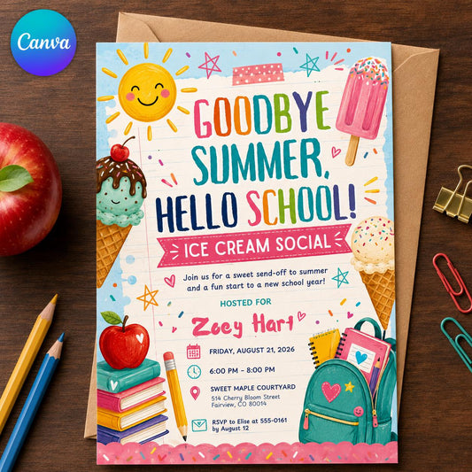 Colorful Ice Cream Social Invitation — editable Canva template