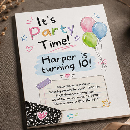 Colorful Kids 10th Birthday Invitation — balloon design