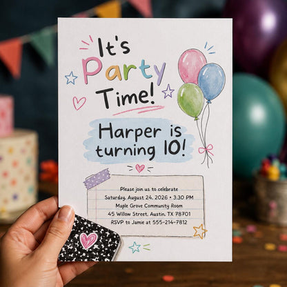 Colorful Kids 10th Birthday Invitation — invitation you personalize in Canva