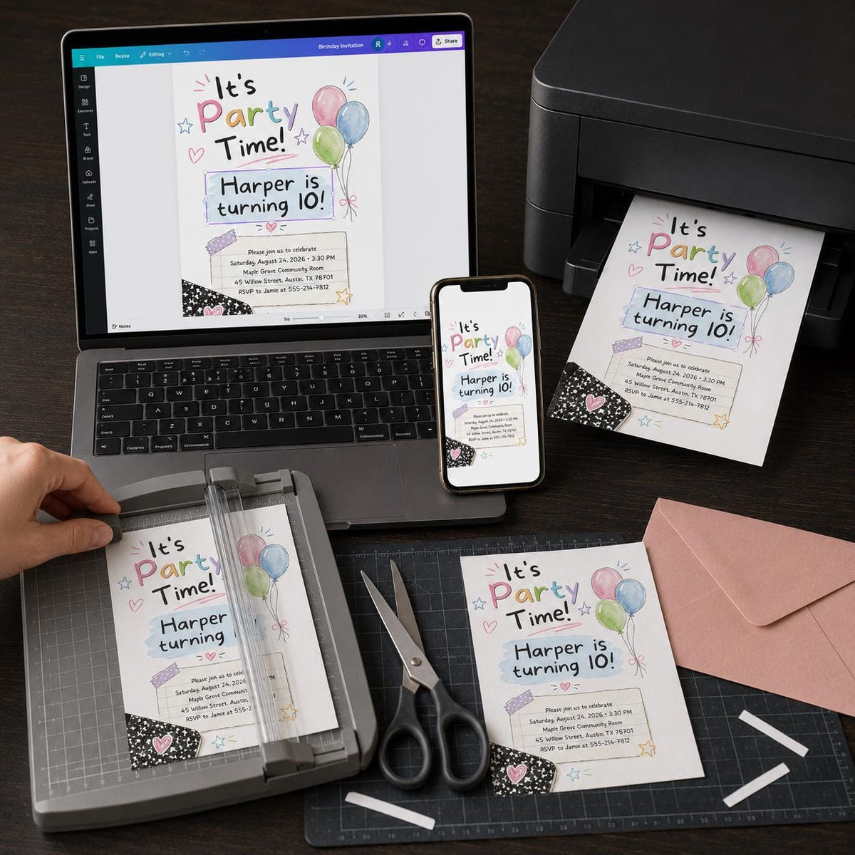 Colorful Kids 10th Birthday Invitation — print-ready 10th birthday party design from VoltBy