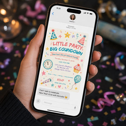Colorful Kids New Year's Eve Invitation — invitation you personalize in Canva