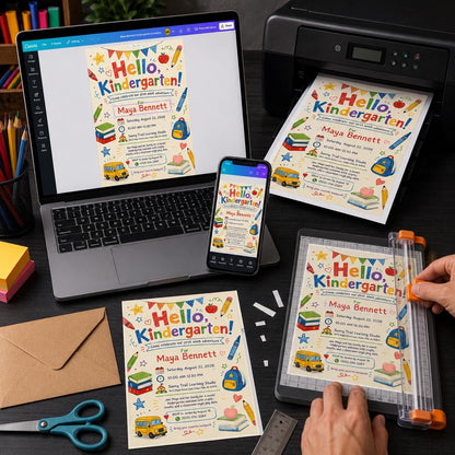 Colorful Kindergarten Party Invitation — invitation you personalize in Canva