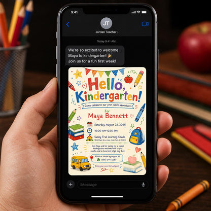 Colorful Kindergarten Party Invitation — digital invitation, instant download