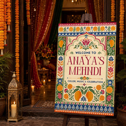 Colorful Mehndi Welcome Sign — welcome sign you personalize in Canva