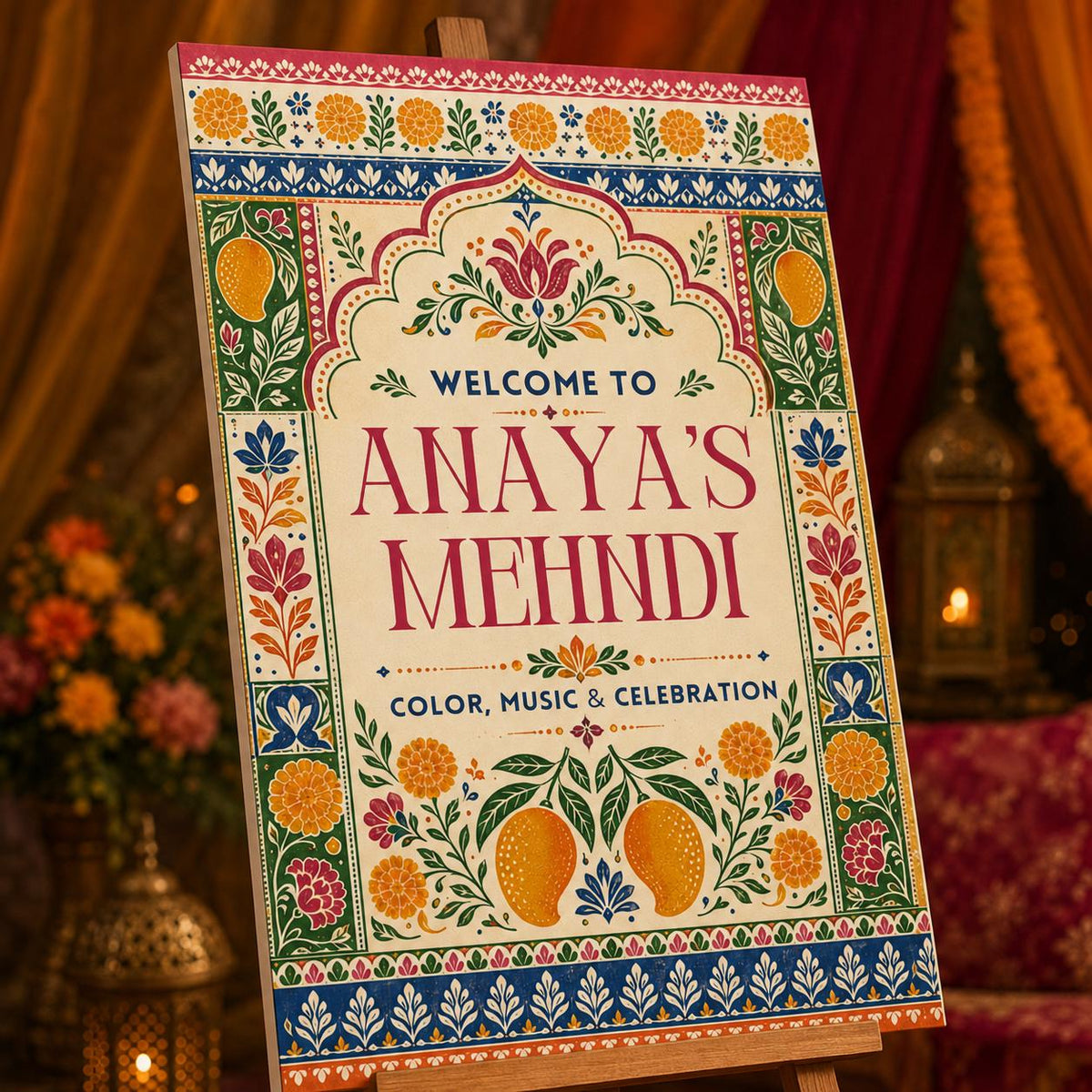 Colorful Mehndi Welcome Sign — print-ready mehndi design from VoltBy
