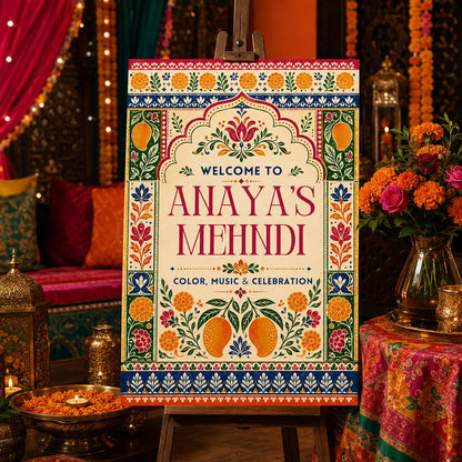 Colorful Mehndi Welcome Sign — digital welcome sign, instant download