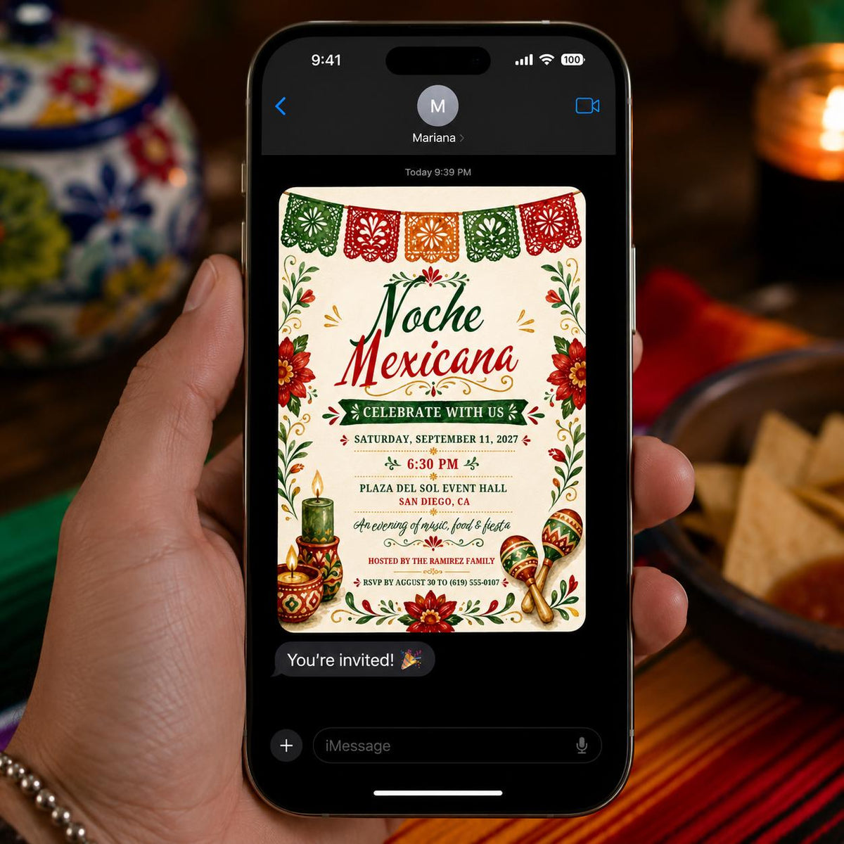 Colorful Mexican Fiesta Invitation — invitation you personalize in Canva