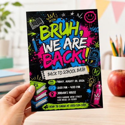 Colorful Neon Back to School Bash Invitation — invitation you personalize in Canva