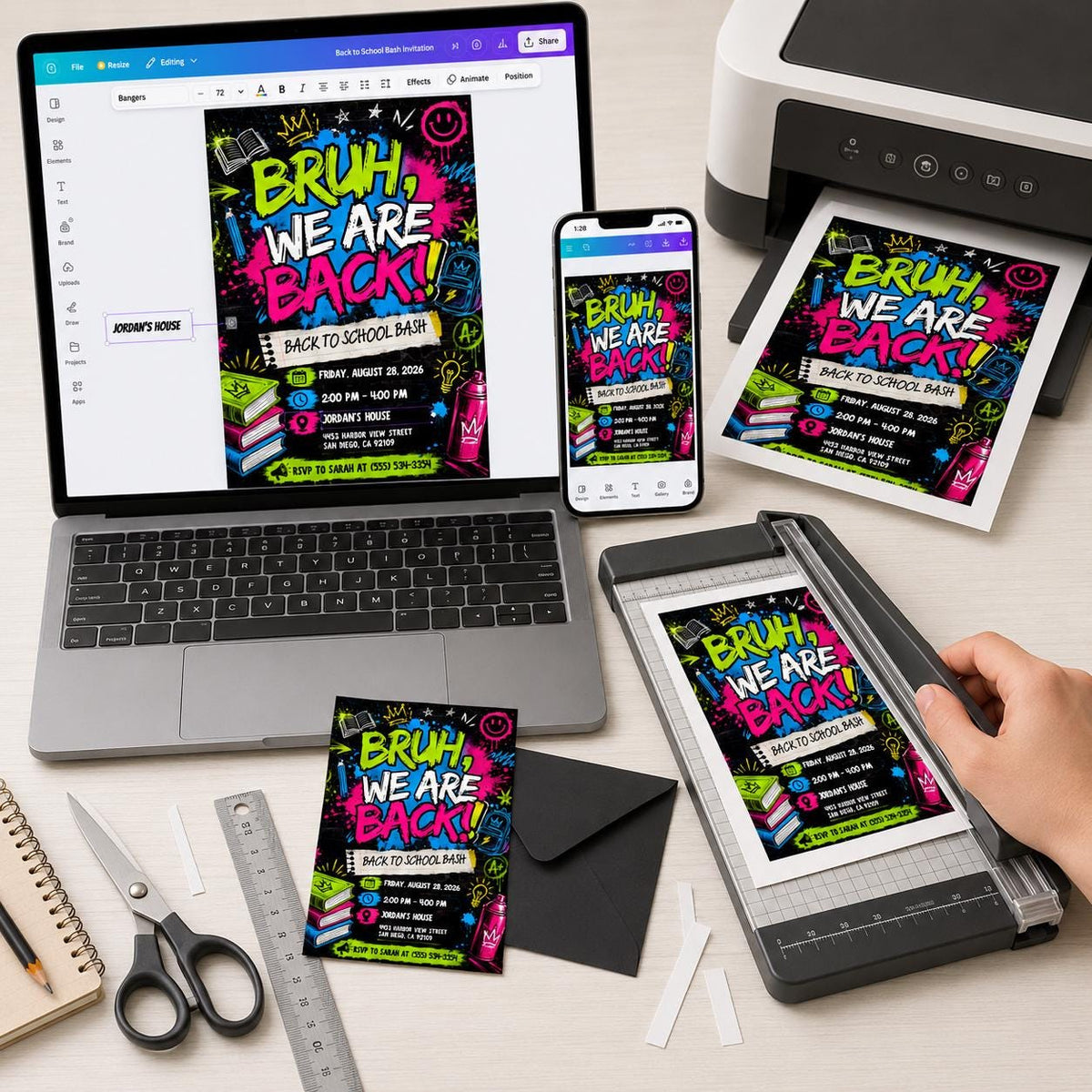 Colorful Neon Back to School Bash Invitation — print-ready back-to-school event design from VoltBy