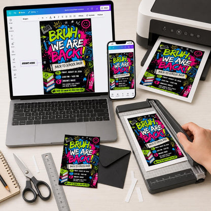Colorful Neon Back to School Bash Invitation — print-ready back-to-school event design from VoltBy
