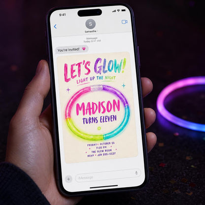 Colorful Neon Glow Party 11th Birthday Invitation — invitation you personalize in Canva