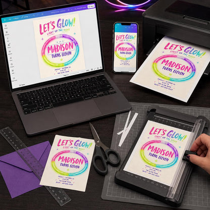 Colorful Neon Glow Party 11th Birthday Invitation — digital invitation, instant download