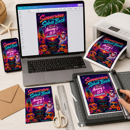 Colorful Neon Monster Bash Invitation — print-ready Halloween party design from VoltBy