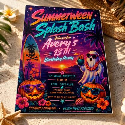 Colorful Neon Monster Bash Invitation — digital invitation, instant download