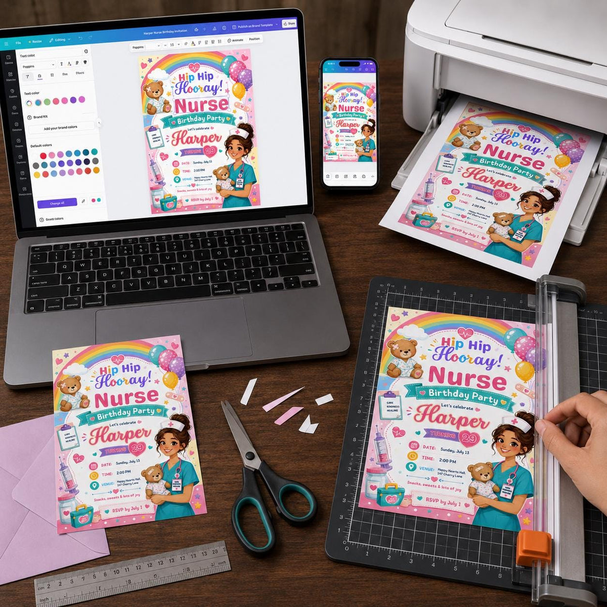 Colorful Nurse Birthday Invitation — invitation you personalize in Canva