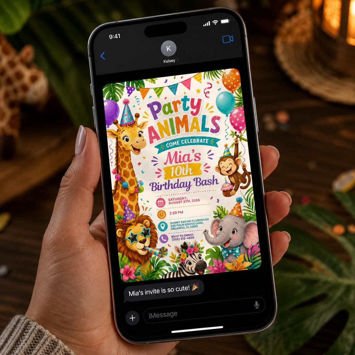 Colorful Party Animals 10th Birthday Invitation — print-ready 10th birthday party design from VoltBy