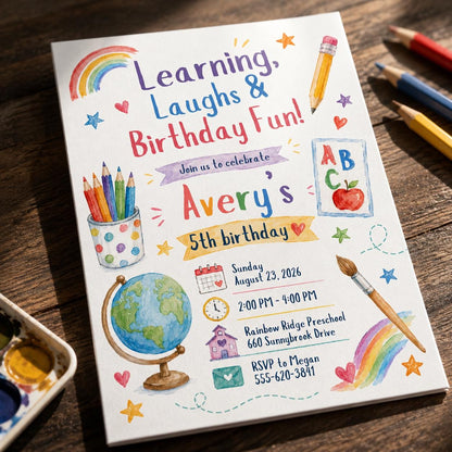 Colorful School 5th Birthday Invitation — invitation you personalize in Canva