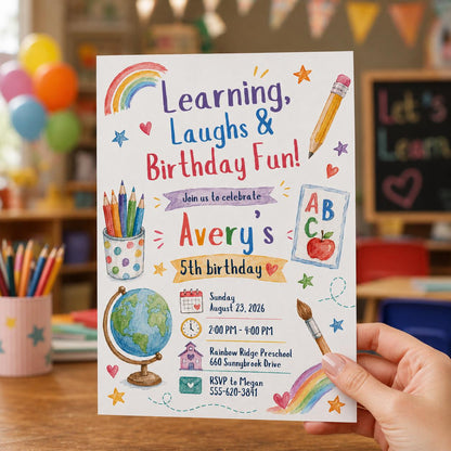 Colorful School 5th Birthday Invitation — digital invitation, instant download