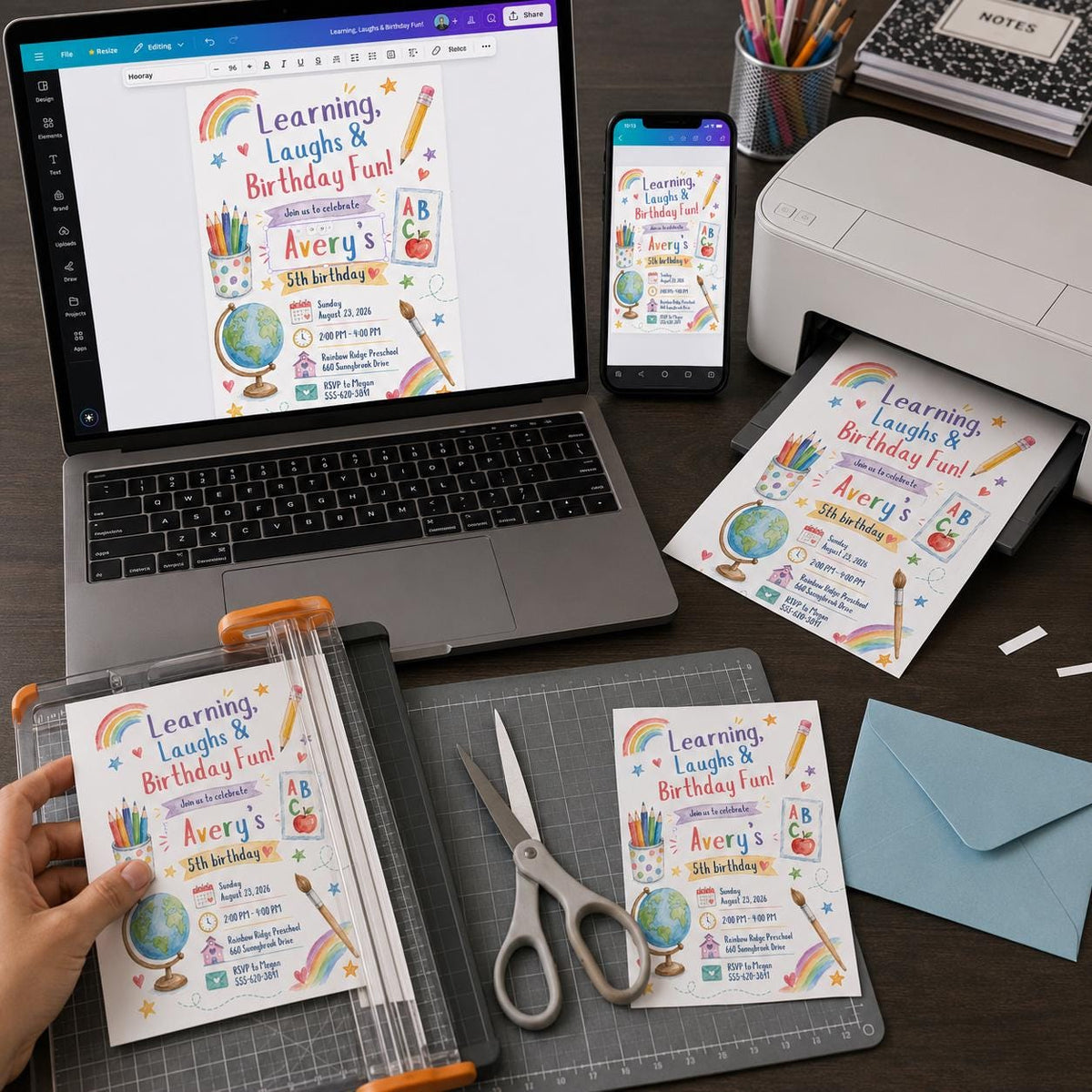 Colorful School 5th Birthday Invitation — 5th birthday party stationery by VoltBy