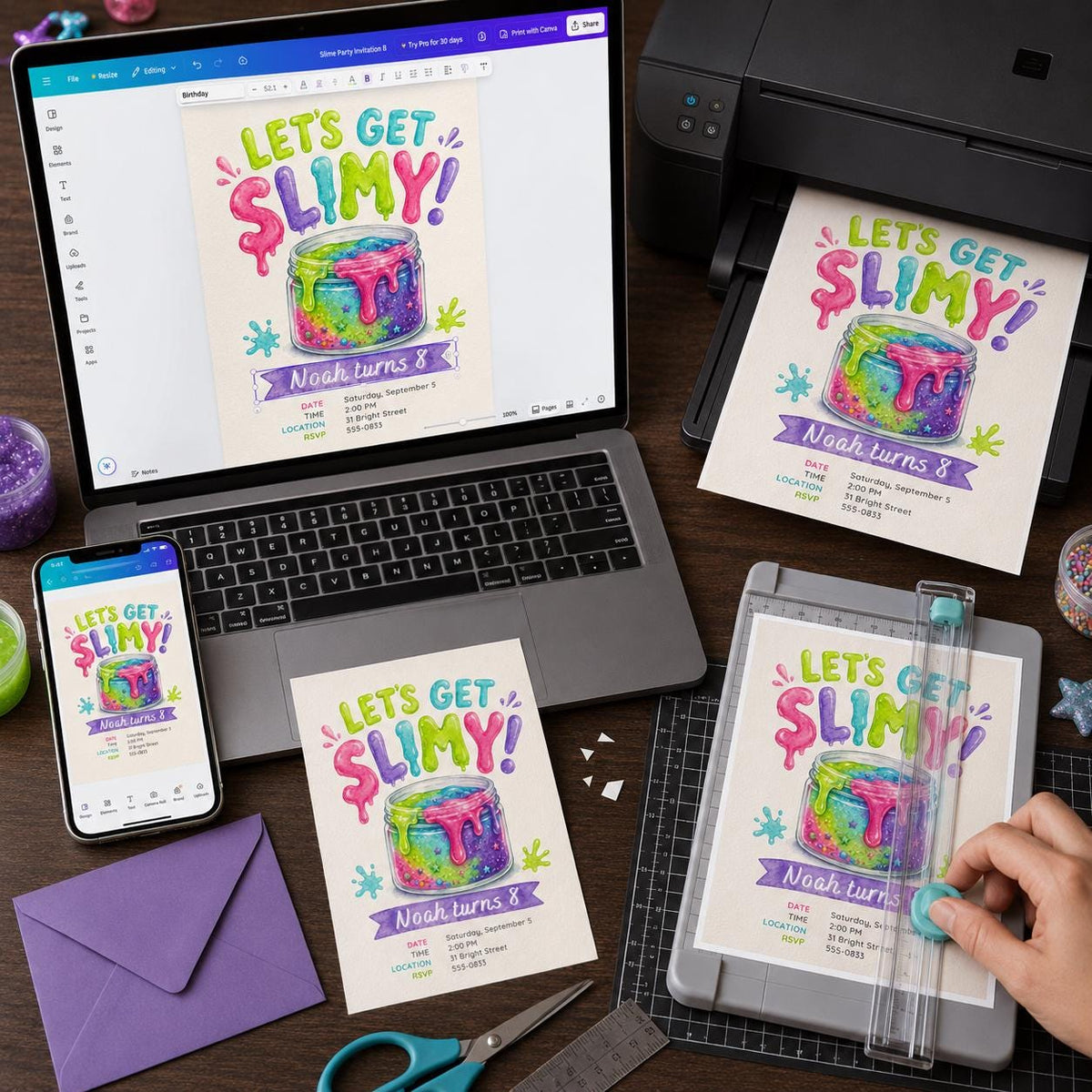 Colorful Slime Birthday Invitation — digital invitation, instant download