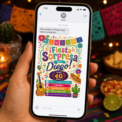 Colorful Spanish 40th Birthday Invitation — print-ready 40th birthday party design from VoltBy