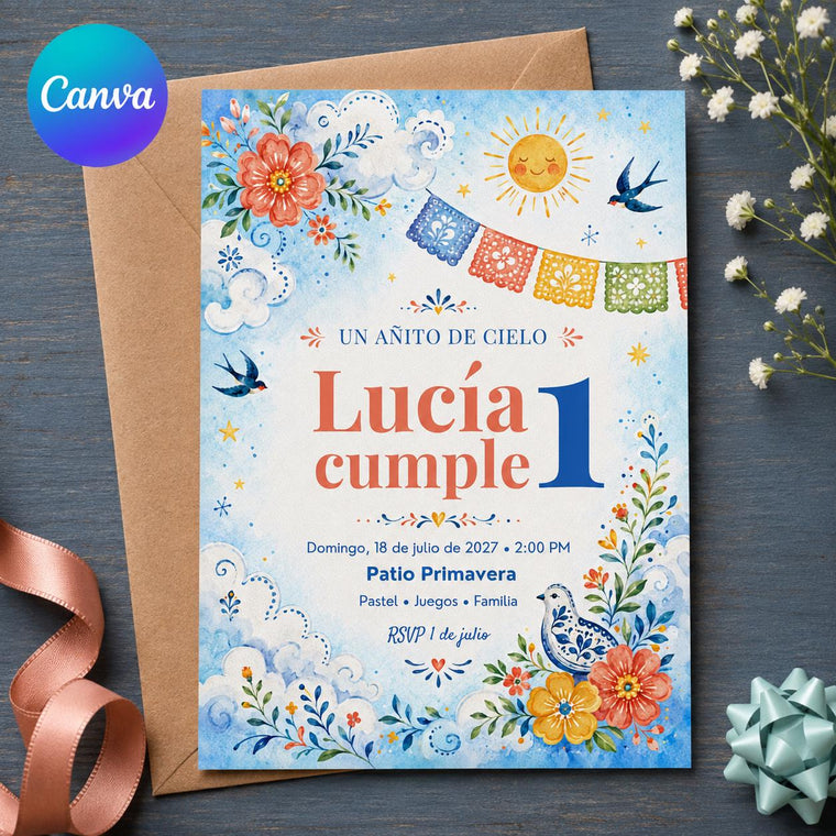 Colorful Spanish First Birthday Invitation