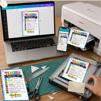 Colorful Teacher Survival Kit Appreciation Sign — print-ready teacher appreciation design from VoltBy