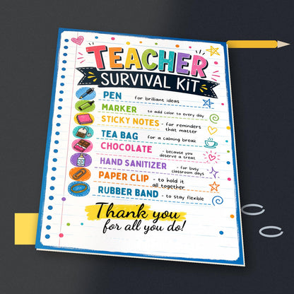 Colorful Teacher Survival Kit Appreciation Sign — digital teacher printable, instant download