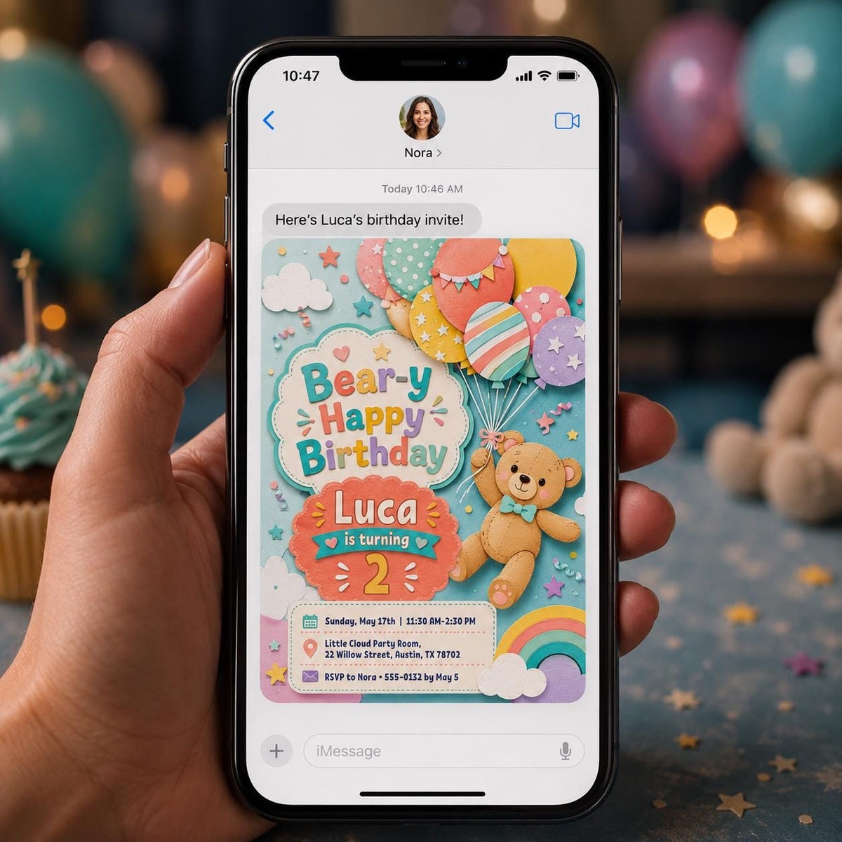 Colorful Teddy Bear 2nd Birthday Invitation — print-ready 2nd birthday party design from VoltBy