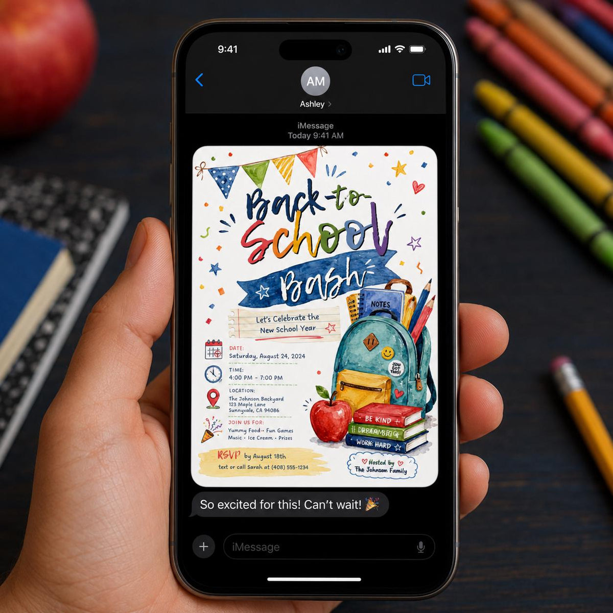 Colorful Watercolor Back to School Bash Invitation — digital invitation, instant download