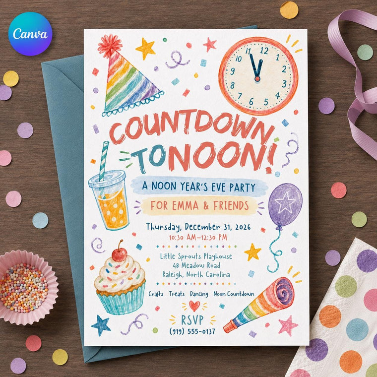 Colorful Watercolor Noon Year's Eve Invitation