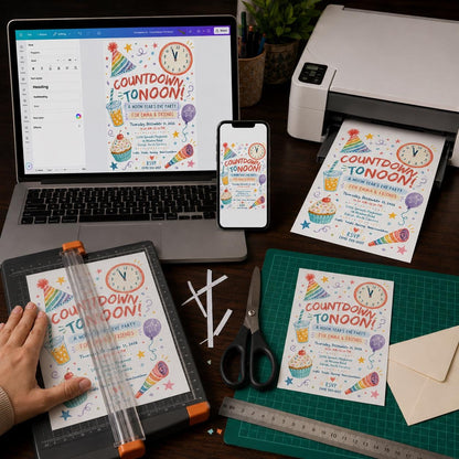 Colorful Watercolor Noon Year's Eve Invitation — digital invitation, instant download