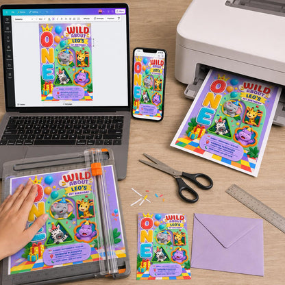 Colorful Wild One First Birthday Invitation — safari design