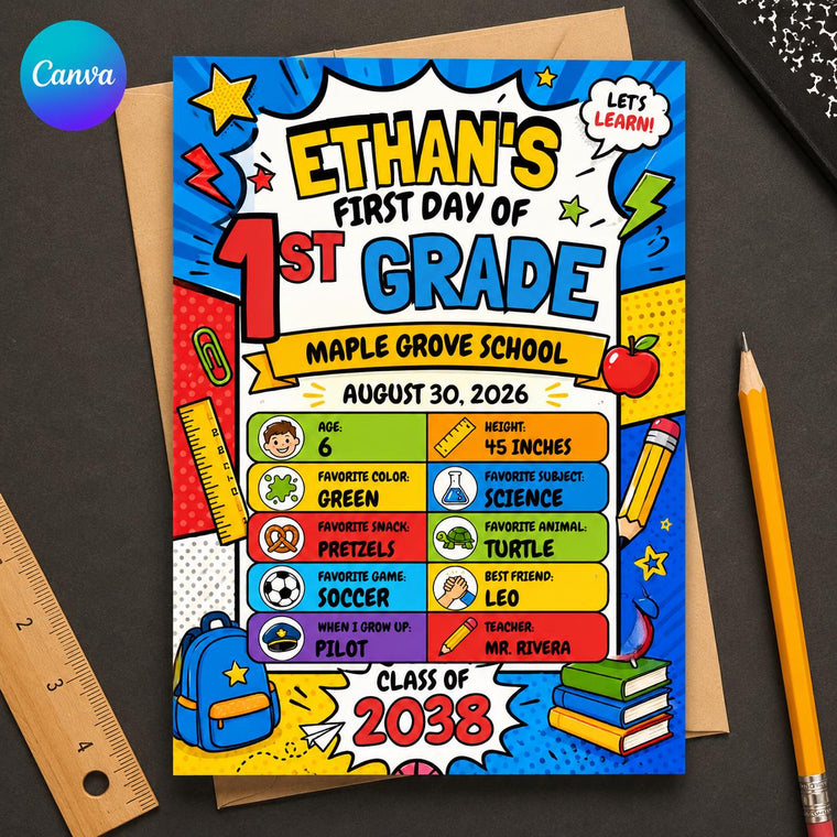Comic Book First Day of First Grade Sign