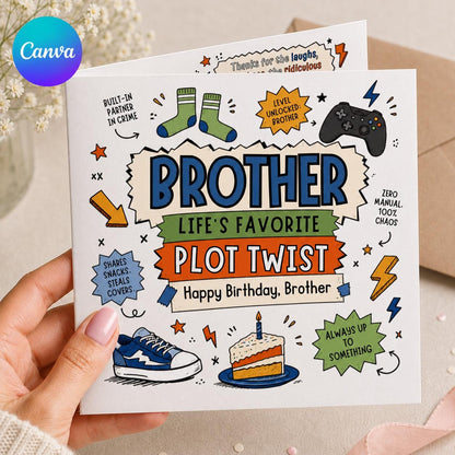 Comic Book Funny Brother Birthday Greeting Card — editable Canva template