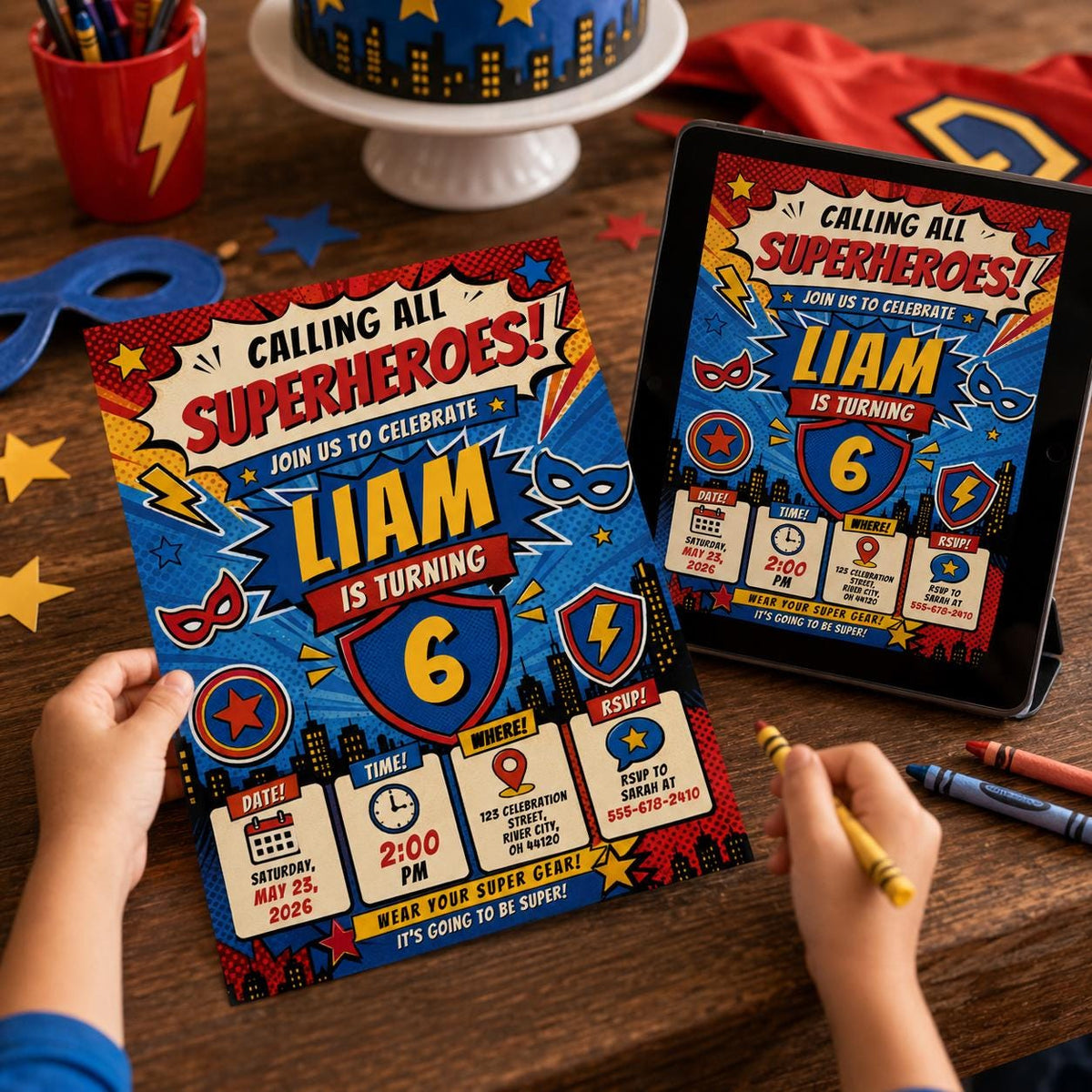 Comic Book Superhero Birthday Invitation for Boy — birthday party stationery by VoltBy