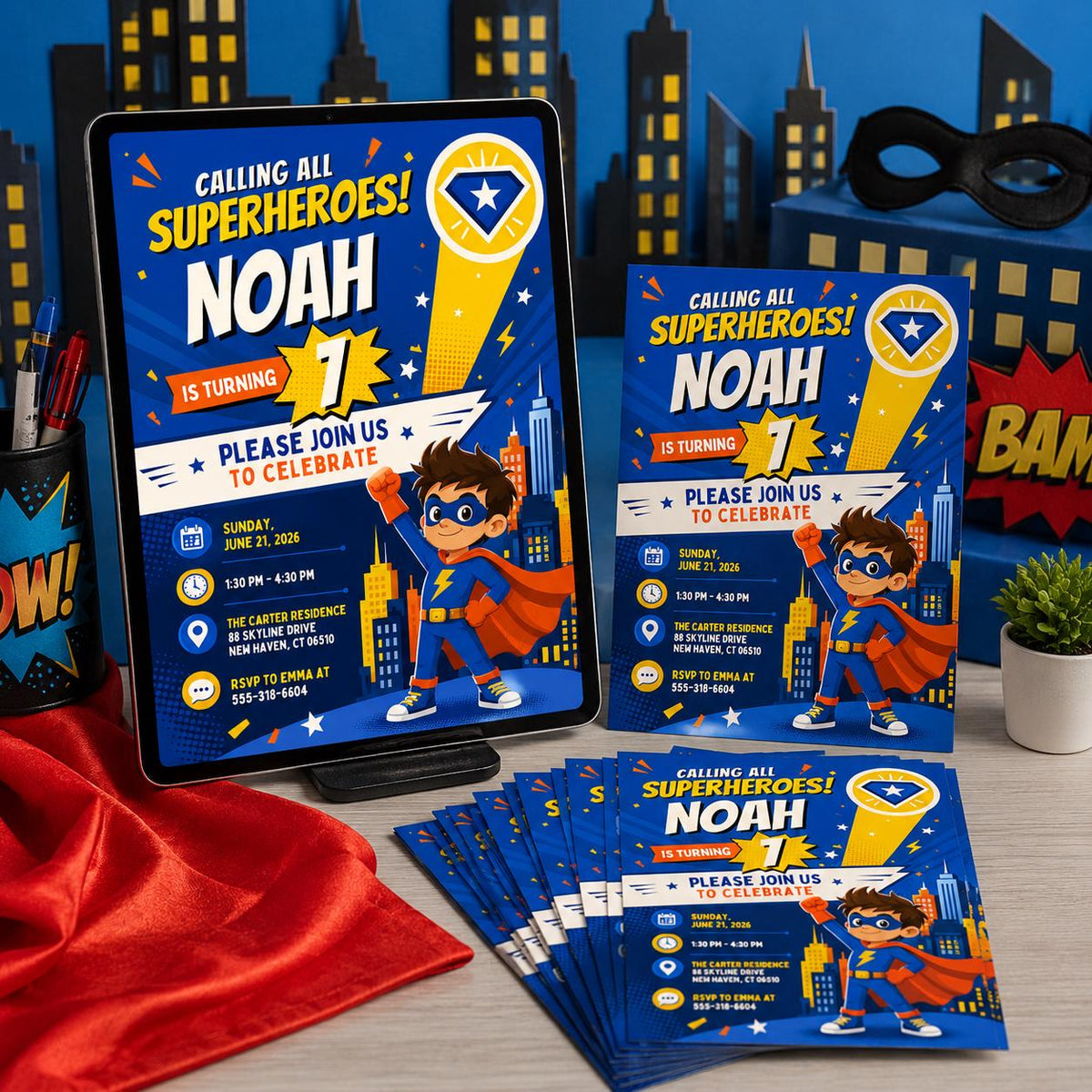 Comic Book Superhero Birthday Invitation: Superhero Birthday Card for Kids Fun — digital invitation, instant download