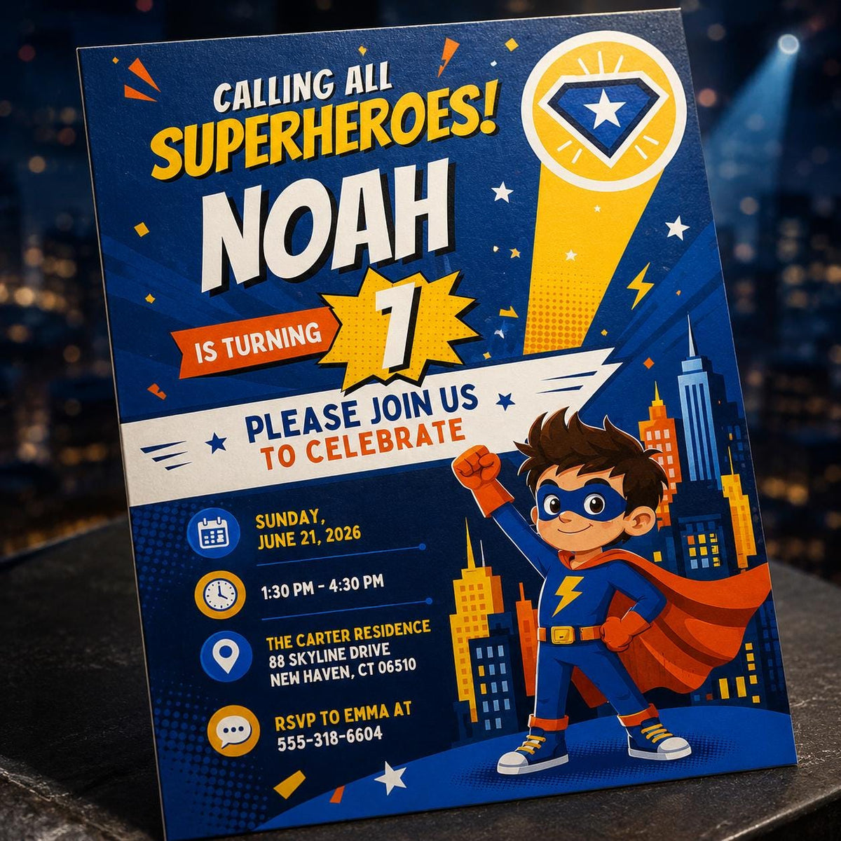 Comic Book Superhero Birthday Invitation: Superhero Birthday Card for Kids Fun — birthday party stationery by VoltBy