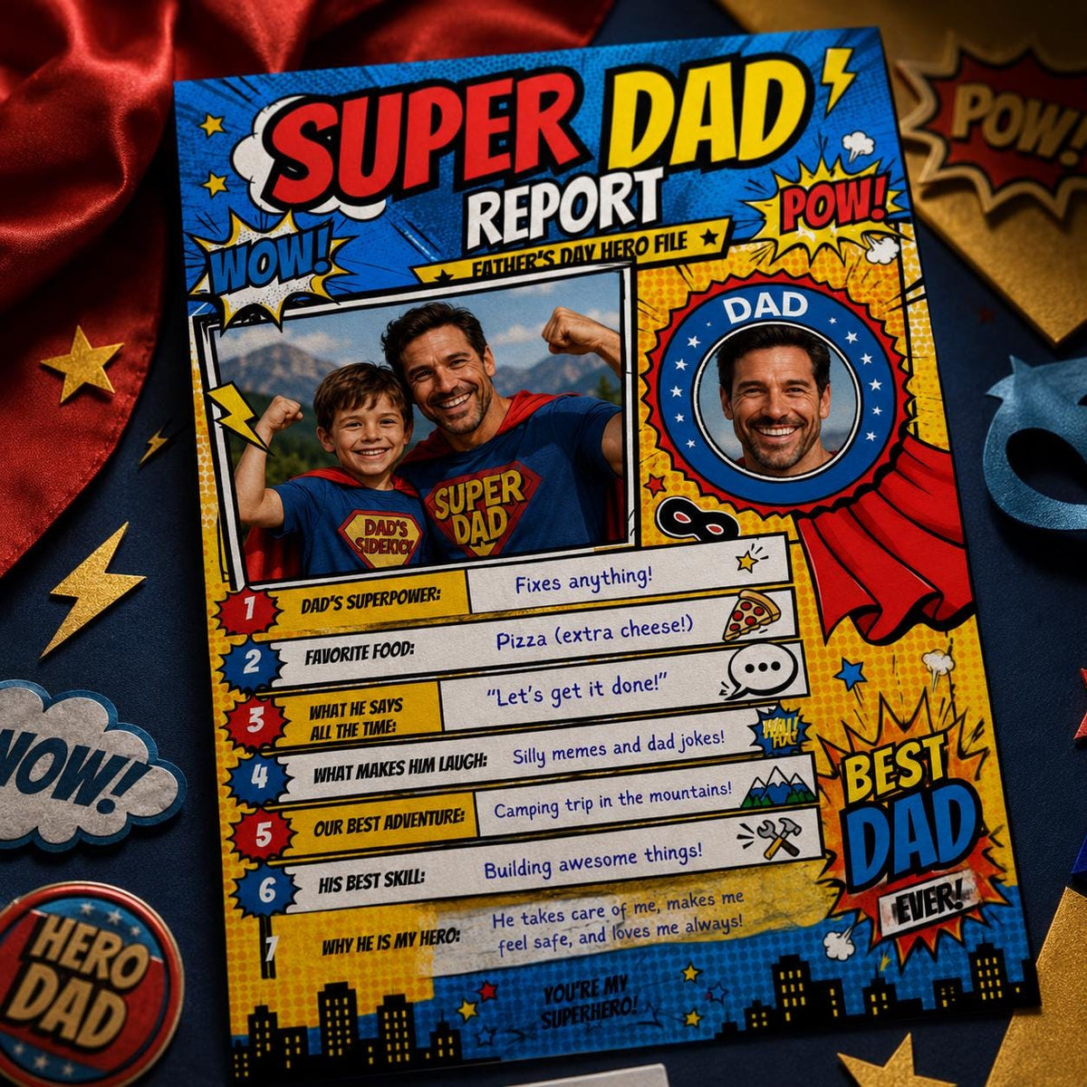Comic Super Dad Father's Day Photo Worksheet — book father's day design