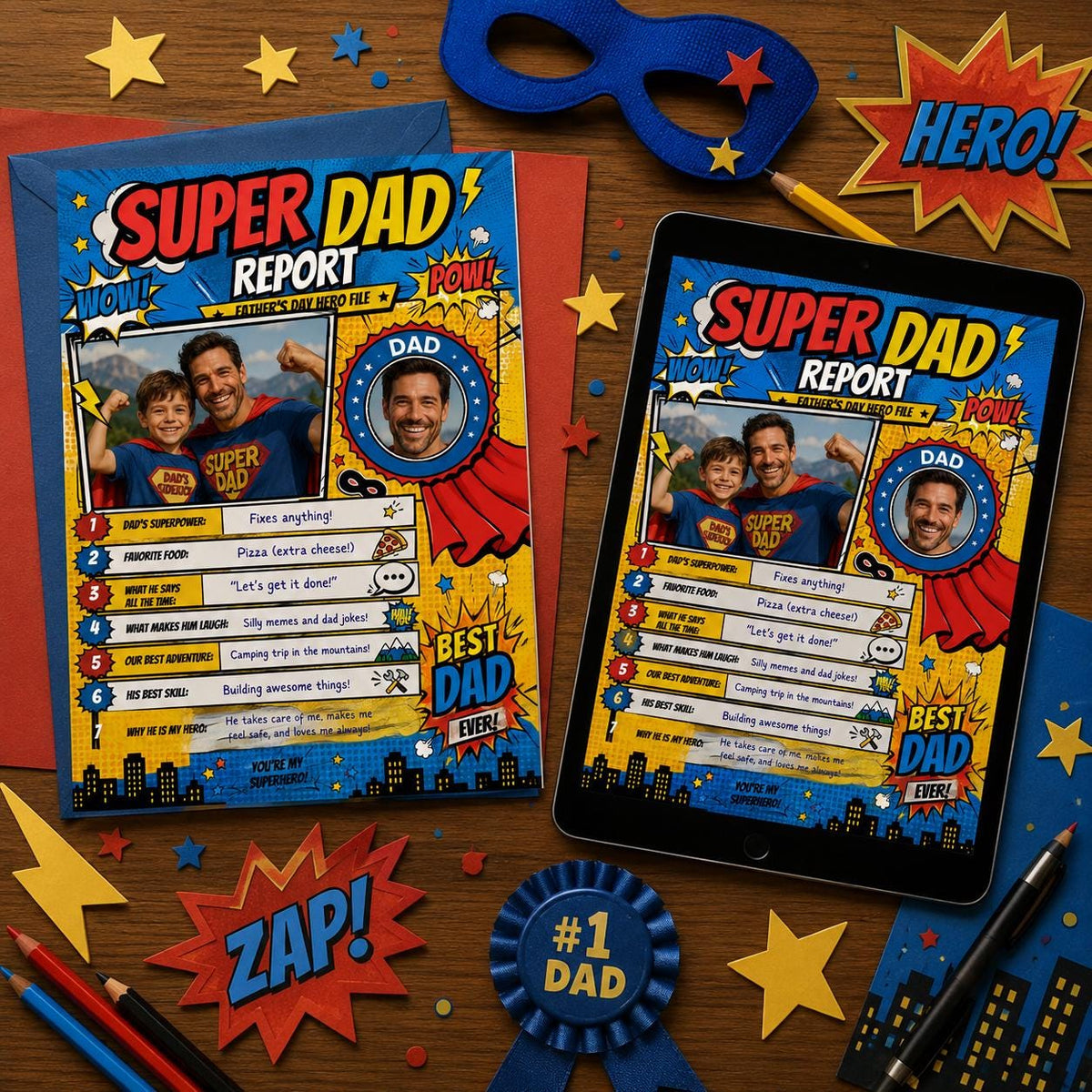 Comic Super Dad Father's Day Photo Worksheet — print-ready father's day design from VoltBy
