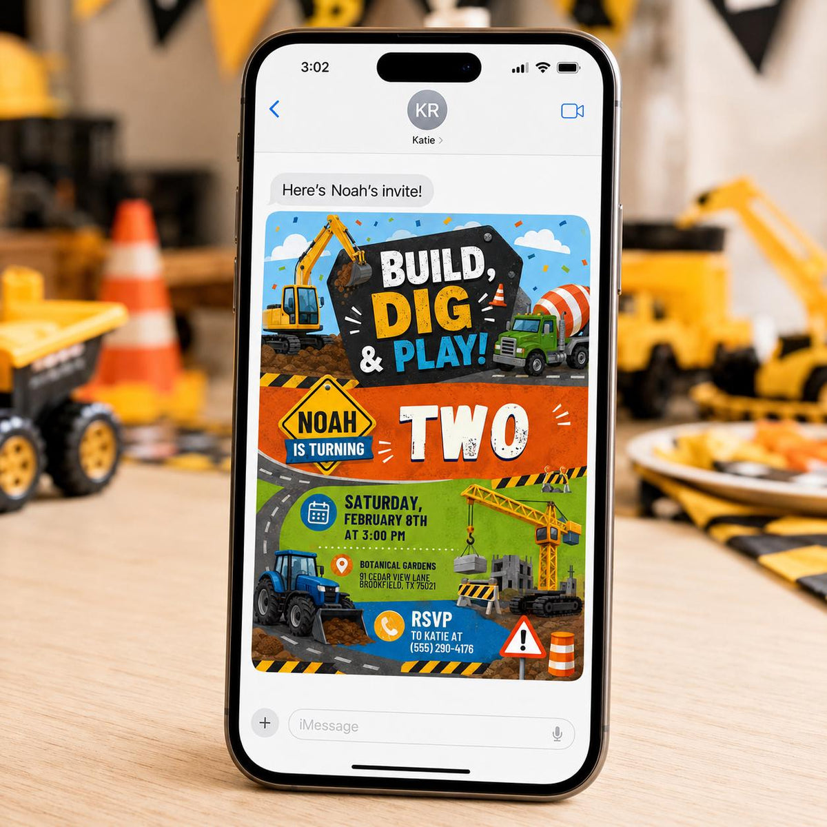 Construction 2nd Birthday Invitation: Build Dig and Play Truck Party for Boys — 2nd birthday party stationery by VoltBy