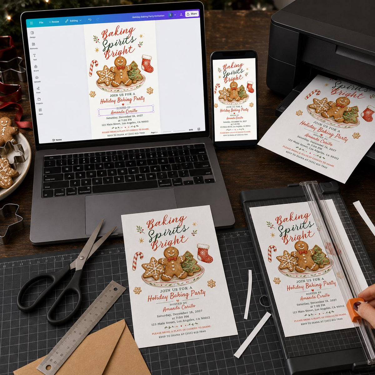 Cookie Christmas Baking Party Invitation — digital invitation, instant download