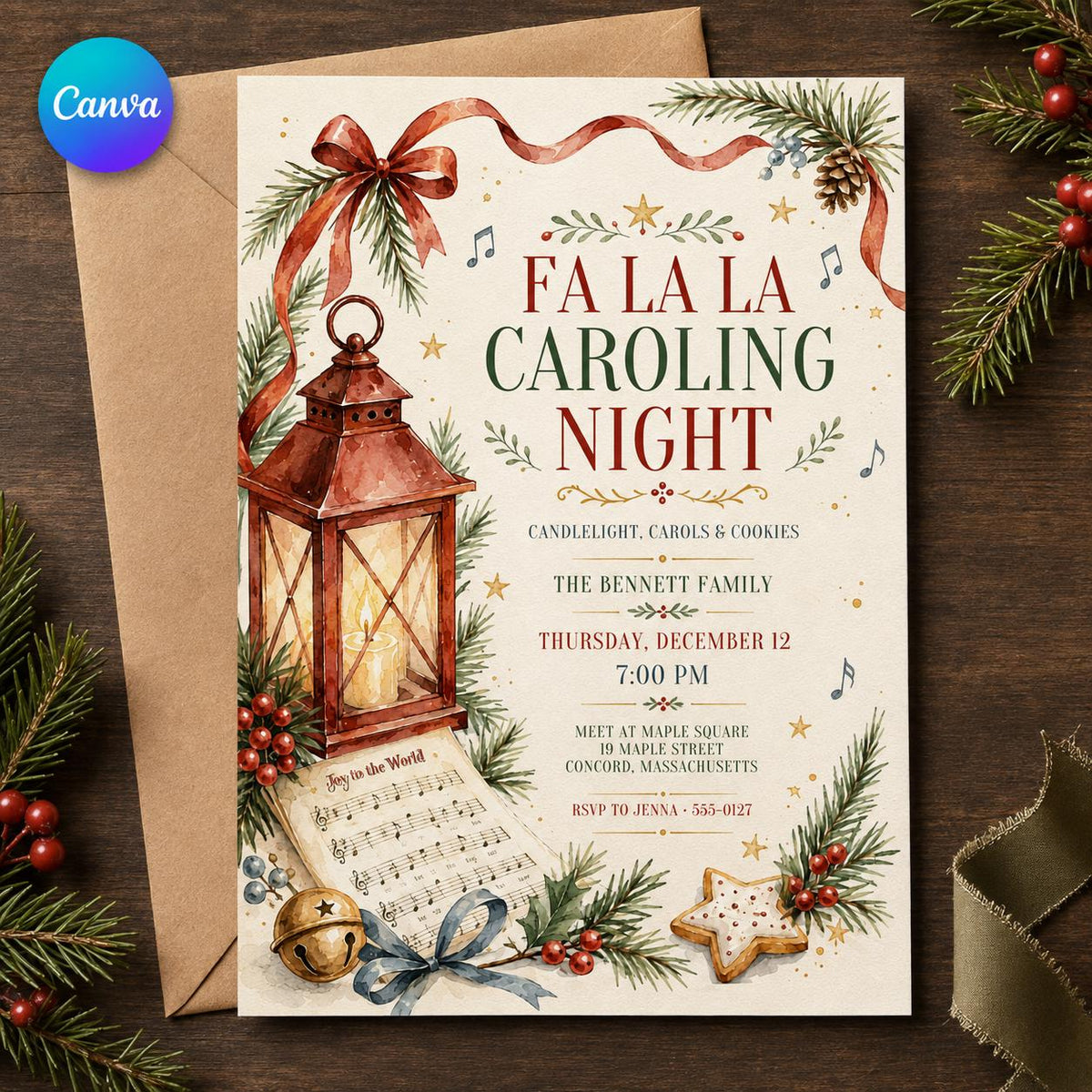 Cookie Christmas Caroling Invitation — editable Canva template