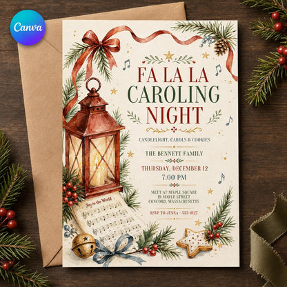 Cookie Christmas Caroling Invitation — editable Canva template