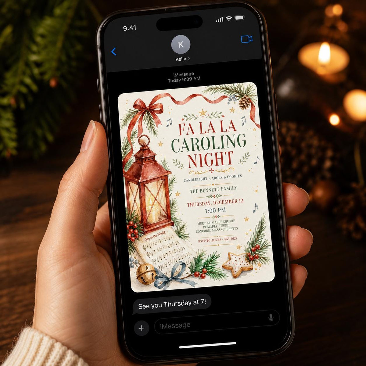 Cookie Christmas Caroling Invitation — candle design