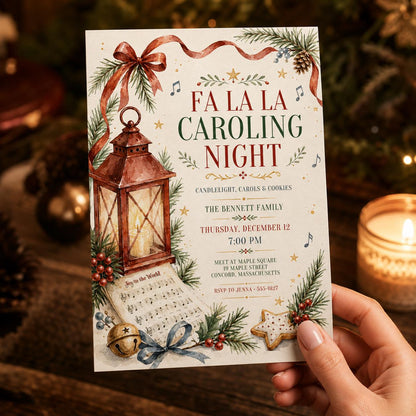 Cookie Christmas Caroling Invitation — invitation you personalize in Canva