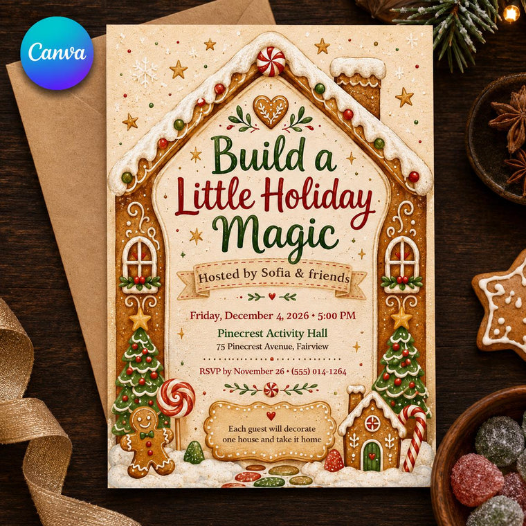 Cookie Gingerbread House Decorating Party Invitation