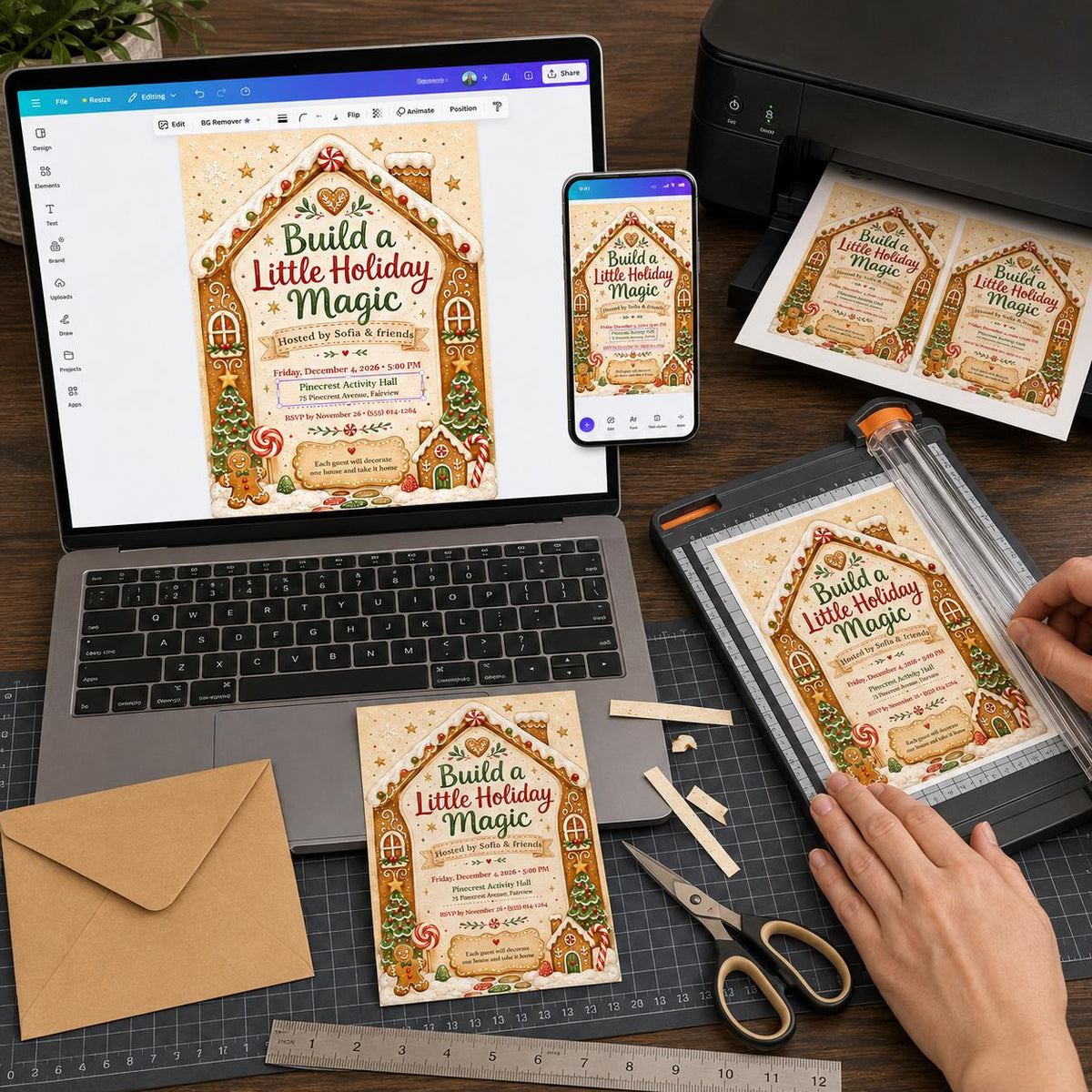 Cookie Gingerbread House Decorating Party Invitation — digital invitation, instant download